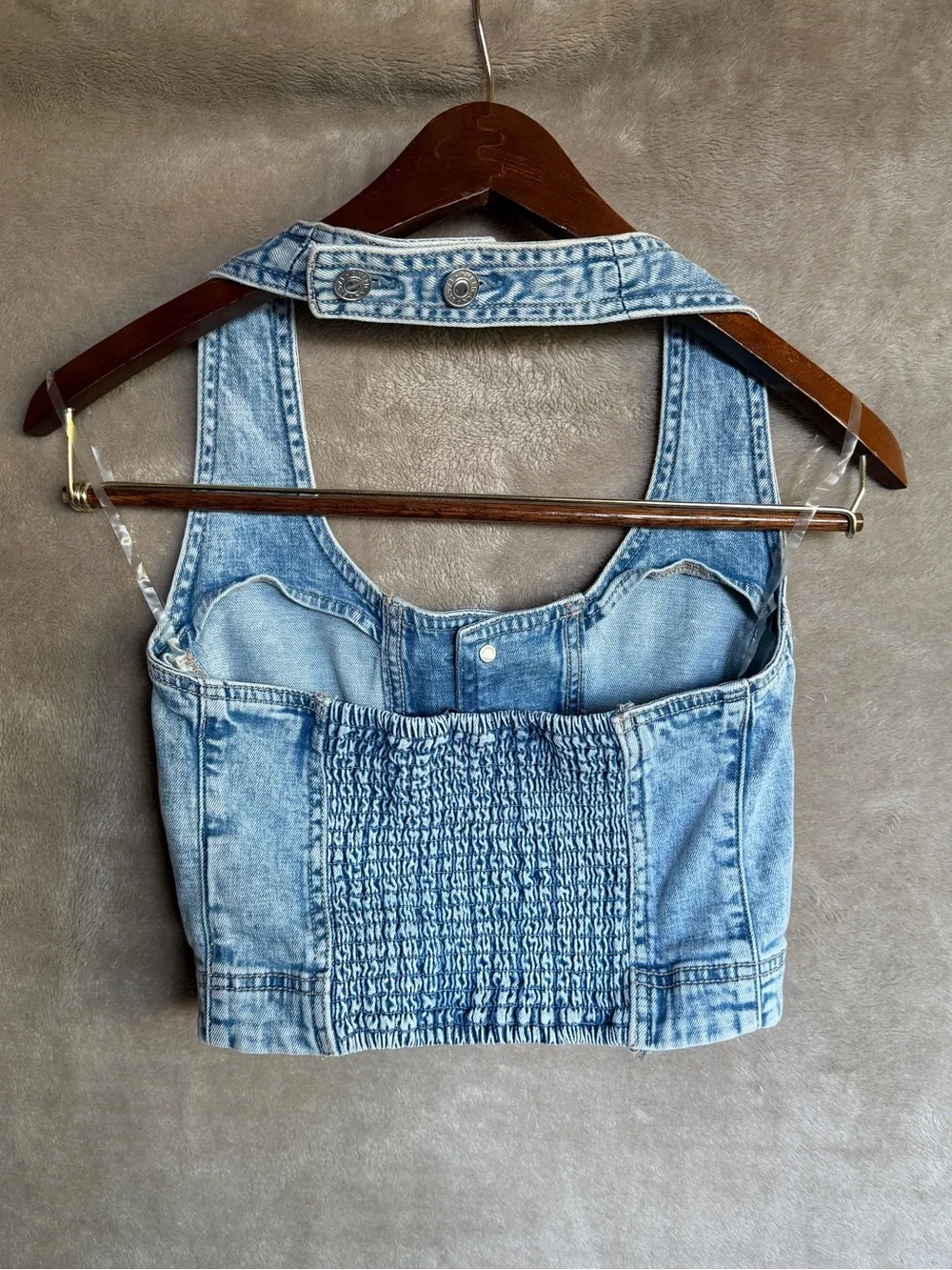 American Eagle Denim Button-Front Crop Top Blue S - Picture 3 of 5